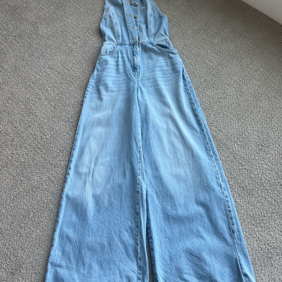 zara small Light Blue Denim Halter Jumpsuit - Picture 10 of 12
